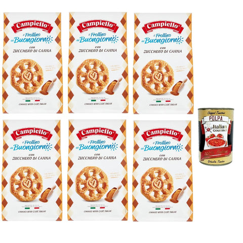 Campiello Snack Kuchen & Backwaren Campiello il Frollino del Buongiorno con zucchero di canna, Shortbread mit brauner Zucker, biscuits cookies 100% Italienische Kekse 6x 350 g italienisch Original 8032804040014