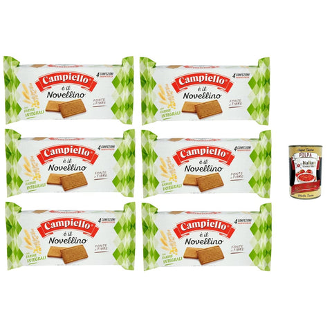 Campiello Snack Kuchen & Backwaren Campiello Novellino integrale, Kekse mit Vollkornmehl, 6x 360g Kuchen Butterkeks Original italienisch inkl. Italian Gourmet Polpa 400g 8002333013315