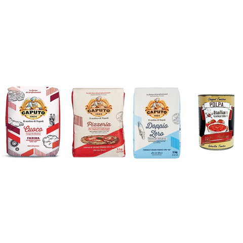 Caputo Testpaket Cuoco Pizzeria Doppio Zero Farina Pizzamehl Mehl und Fein gehacktes Tomatenmark 3x1kg Original italienisch Feinkost