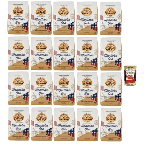 Caputo Manitoba Oro Farina, "0" weicher Weizenmehl, Elastisches Mehl mit einem hohen Proteinwert, ideal für Gebäck und eingelassenes Produkt. 20x 1 Kg Original italienisch inkl. Italian Gourmet Polpa 400g