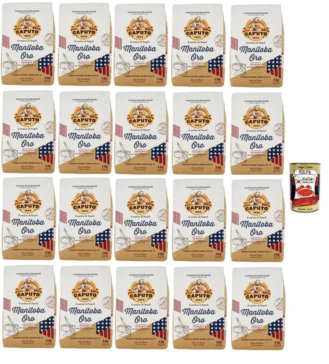 Caputo Manitoba Oro Farina, "0" weicher Weizenmehl, Elastisches Mehl mit einem hohen Proteinwert, ideal für Gebäck und eingelassenes Produkt. 20x 1 Kg Original italienisch inkl. Italian Gourmet Polpa 400g