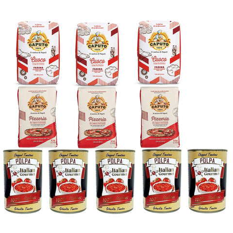 Testpaket Caputo Cuoco Farina Pizzamehl Mehl 3x kg Pizzaeria 3x1 kg und Italian Gourmet Polpa di pomodoro Fein gehacktes Tomatenmark 5x400 g italienisch