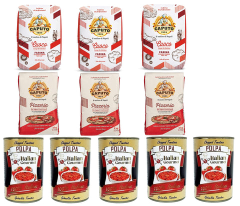 Testpaket Caputo Cuoco Farina Pizzamehl Mehl 3x kg Pizzaeria 3x1 kg und Italian Gourmet Polpa di pomodoro Fein gehacktes Tomatenmark 5x400 g italienisch