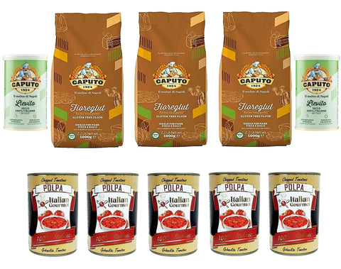 Caputo Koch- & Backzutaten Testpaket Caputo FioreGlut Gluten frei gluten free mehl 1 kg 3x 1kg + 2x Caputo Lievito und Italian Gourmet Polpa di pomodoro Fein gehacktes Tomatenmark 5x 400g 8014601100016