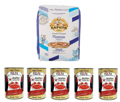 Testpaket Caputo Pizzeria Farina Pizzamehl Mehl 5 Kg und Italian Gourmet Polpa di pomodoro Fein gehacktes Tomatenmark 5x400 g italienisch Original