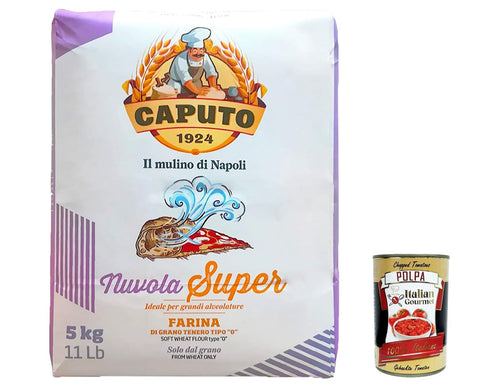 Caputo Paniermehl & Knödelbrot 5x Farina Molino Caputo Nuvola Super Pizza Napoli Pizzamehl für leichten teig 5kg 100% natürliche + Italian Gourmet polpa 400g 8014601052452