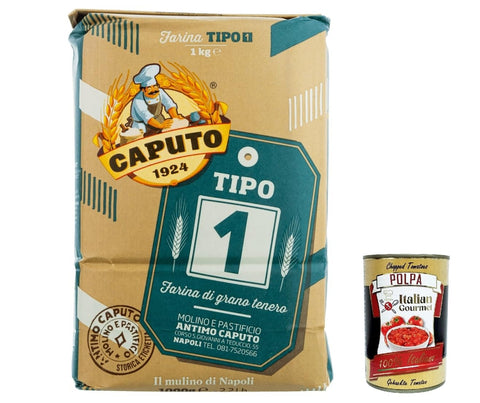Caputo Teffmehl 12x Farina Molino Caputo tipo 1 Pizza Napoli Pizzamehl Pizza Mehl 1kg + Italian Gourmet polpa 400g 8014601014535