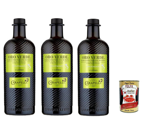 Carapelli Koch- & Backzutaten 3x Carapelli Oro Verde 100% italienisches natives Olivenöl extra, 1L + Italian Gourmet Polpa 400g 8002470000476