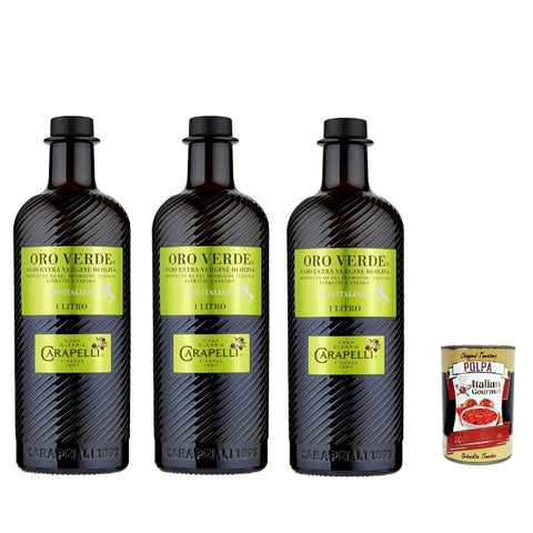 Carapelli Oro Verde 100% italienisches natives Olivenöl extra 1 L 3x italienisch Original Pastasauce + kostenlos Polpa 400 g