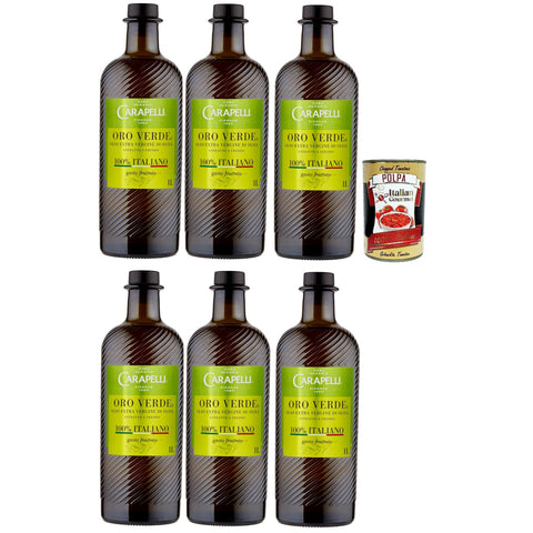 Carapelli olio extra vergine di oliva Oro Verde, 100% Italiano, 100% italienisch Native Olivenöl. 6x 1 lt Original