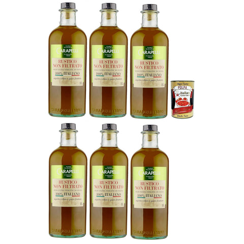 Carapelli olio extra vergine di oliva Rustico Non Filtrato, 100% Italiano, 100% italienisch Rustikal Native Olivenöl. 6x 1 lt Original