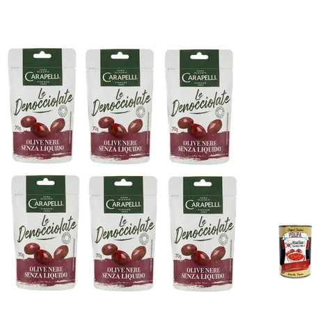 Carapelli Oliven Carapelli Olive Entsteinte schwarze Oliven 70gr 6x Original italienisch inkl. Italian Gourmet Polpa 400g 8002470029613