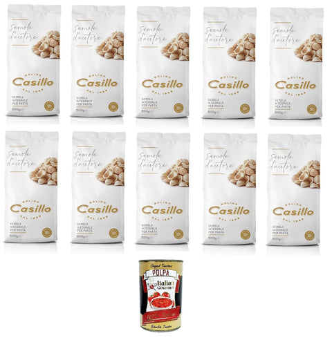 Casillo Mehl Molino Casillo Semola D'Autore Farina di semola rimacinata integrale per pasta Vollkorn-Grießmehl für Nudeln 10x500gr + Italian Gourmet polpa 400g 8033971747072