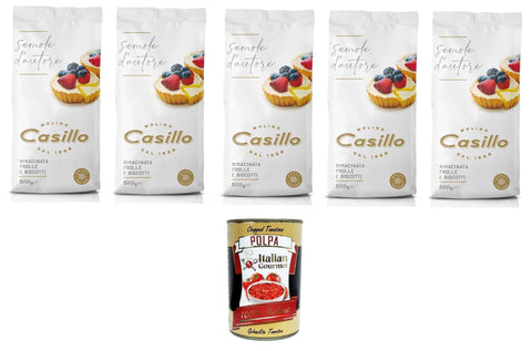 Casillo Mehl Molino Casillo Semola D'Autore Farina di semola rimacinata per Pasta Frolla e Biscotti Nachgemahlenes Grießmehl für Mürbeteig und Kekse 5x500gr + Italian Gourmet polpa 400g 8033971745337