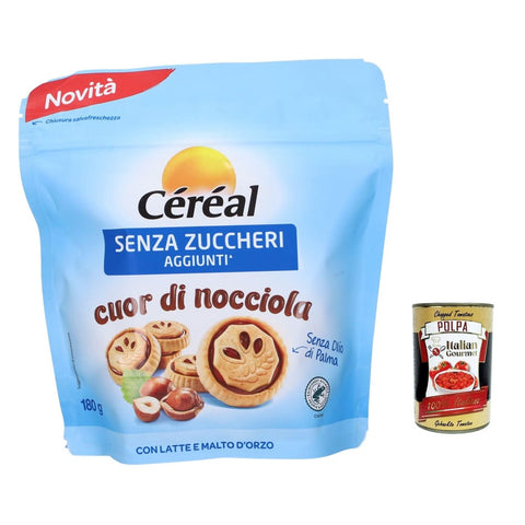 Céréal Kekse Céréal cuor di nocciola senza zuccheri aggiunti, Keks Ohne Zuckerzucker mit cremigem Haselnuss Herz Kekse 180 g italienisch Original 3175681284661