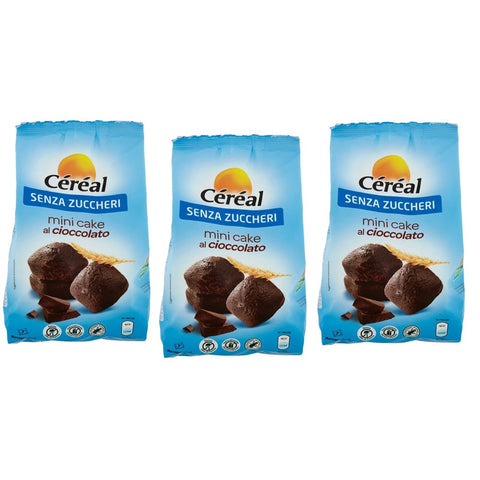 Céréal Knabberartikel Céréal Mini Cake al Cioccolato Süßer Snack Mini-Schokoladenkuchen ohne Zucker 196g Beutel 3x Original italienisch 3175681219465