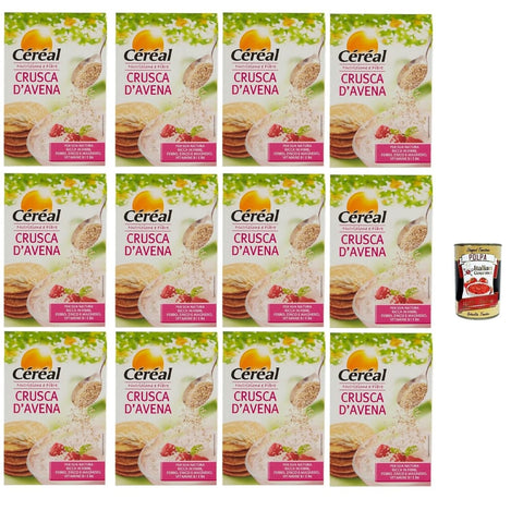 Céréal Koch- & Backzutaten Céréal Crusca D'Avena, Haferbran, Proteinquelle, reich an Ballaststoffen, optimal zum Frühstück und Pfannkuchen, um den Darmbohrloch zu fördern 12x 400 g Original italienisch inkl. Italian Gourmet Polpa 400g 8032804040014