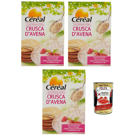 Céréal Crusca D’Avena, Haferbran, Proteinquelle, reich an Ballaststoffen, optimal zum Frühstück und Pfannkuchen, um den Darmbohrloch zu fördern 3x 400 g italienisch Original