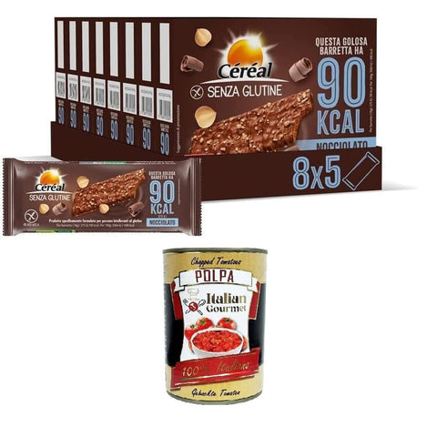 Céréal Müsliriegel Céréal Haselnuss, glutenfreie Riegel mit Getreide und Schokolade, leckerer und ballaststoffreicher Snack mit nur 90 Kalorien pro Keks, Packung mit 8 Packungen à 5 Riegeln (8 x 5, 90 g) Original italienisch 8032804040014