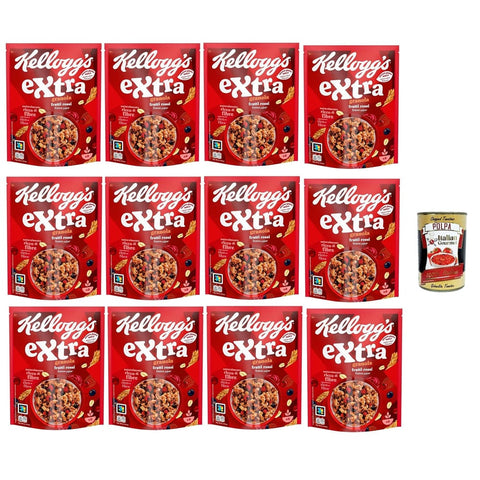 Cereali Extra Haferflocken Cereali Extra "Frutti Rossi" | Probieren Sie Schokolade und Rote Früchte| breakfast Cereals, Müsli mit knusprigem Hafer | 12x 375g Original italienisch inkl. Italian Gourmet Polpa 400g 8032804040014