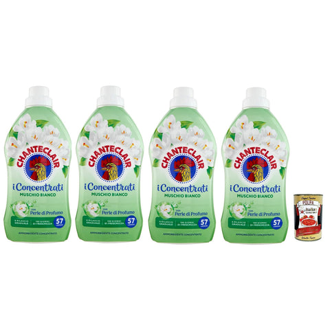 Chante Clair I Concentrati Ammorbidente Sublime Muschio Bianco weiße Moschus Weichspüler 4x 1140 ml lang anhaltender Duft 57 Wäschen Waschmittel & Italian Gourmet polpa 400 g italienisch Original