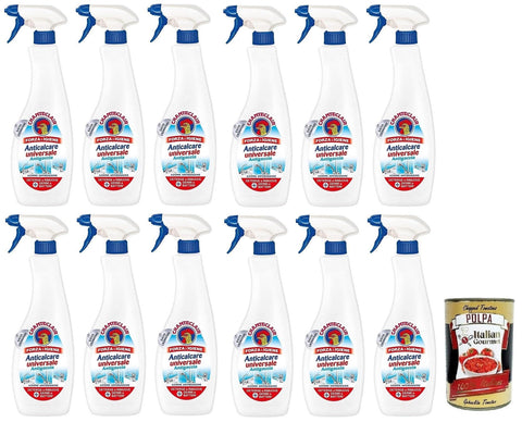 CHANTECLAIR Badreinigung 12x Chanteclair Anticalcare Universale Antigoccia Reiniger Anti-Kalk-Reinigungsmittel für harte Oberflächen,Anti-Rost-Wirkung 625ml + Italian Gourmet Polpa di Pomodoro 400g Dose 8015194517892