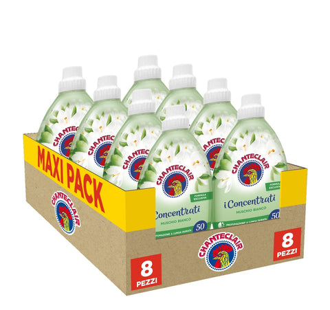 CHANTECLAIR Flüssiger Weichspüler Chanteclair I Concentrati Weichspülerkonzentrat, Duft Weißer Moschus, für weiche und duftende Wäsche, 8 Flaschen à 1 Liter