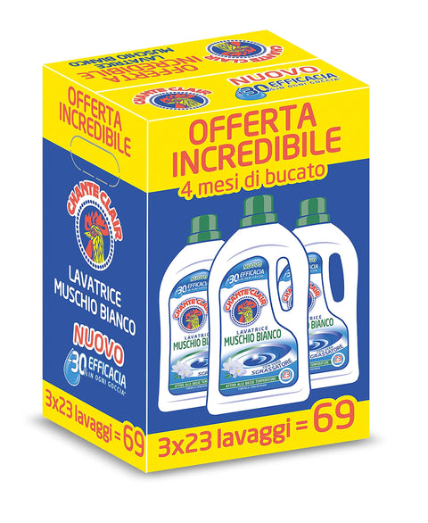 Chanteclair Wäschepflege Chanteclair, Waschmittel für Waschmaschine mit Duft von weißem Moschus, Format 1150 ml x 3, 69 Waschgänge 8015194521165