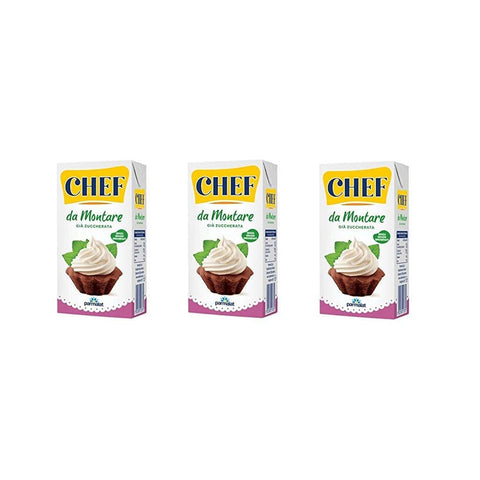 CHEF Panna da montare glutenfrei süße Sahne cremee zum Nachtisch 3x500ml Original italienisch Crème Fraîche, Sauerrahm & Sahne