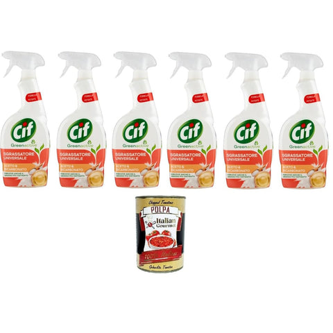 Cif Multi-Oberflächen-Sprüh-Entfetter Küchenreiniger Cif Multi-Oberflächen-Sprüh-Entfetter Essig und Bicarbonat, Green Active 6x650ml Original italienisch inkl. Italian Gourmet Polpa 400g 8032804040014