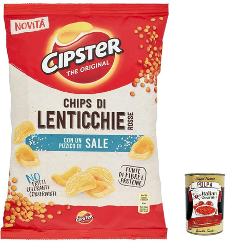 Cipster Chips Cipster di Lenticchie Rosse al sale, rote Linsenchips Mit Salz, Ikonische Form und knuspriger Geschmack, 80g 20x Original italienisch inkl. Italian Gourmet Polpa 400g 7622201519506