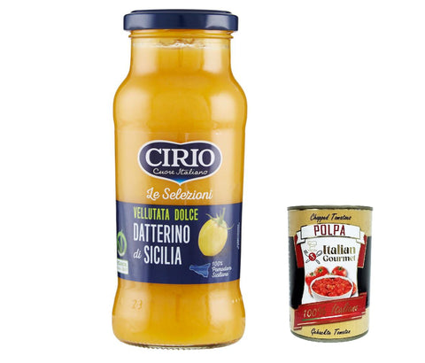 Cirio Gemüse 12x Cirio Le Selezioni Vellutata Dolce Datterino giallo Di Sicilia, Datterini gelb Tomaten 350 G + Italian Gourmet polpa 400g 8001440132339