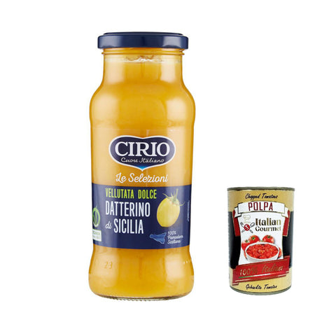 Cirio Le Selezioni Vellutata Dolce Datterino giallo Di Sicilia Datterini gelb Tomaten 350 G 12x italienisch Original Pastasauce + kostenlos polpa 400 g