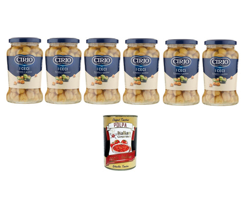 Cirio Hülsenfrüchte & Bohnen Cirio I Ceci, Corposi e Gustosi I Kichererbsen, vollmundig und lecker 6x370gr Original italienisch inkl. Italian Gourmet Polpa 400g SONDERANGEBOT 8000320030062