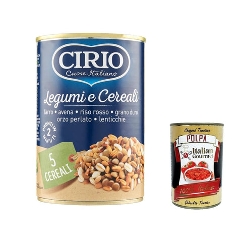 Cirio Kaltes Müsli Cirio Legumi E 5 Cereali, Hülsenfrüchte und 5 Getreide, Mischung aus geschriebenen, hatten roten Reis, Durumweizen, perlmuttfarbene Gerste und Linsen, dosen 410g 3x Original italienisch inkl. Italian Gourmet Polpa 400g 8001440131301