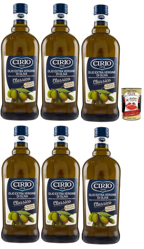 Cirio Oliven Cirio, Extra Natives Olivenöl Classico, Olivenöl mit höherer Kategorie, das direkt von den Oliven und nur durch mechanische Verfahren erhalten wurde, 6x 1lt + Italian Gourmet polpa 400g 8004275057617