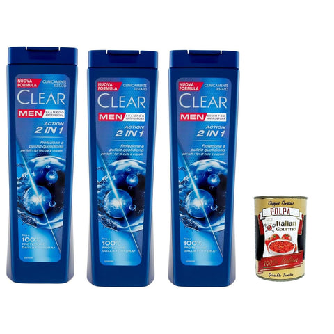 Clear ACTION 2IN1 Men Shampoo für alle Haar und Kopfhaut Typen Schuppen Shampoo 3x225ml Original italienisch Pflege