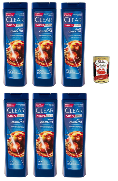 Clear Shampoos Clear ANTI CADUTA Men Shampoo für schwaches Haar - Shampoo Gegen Haarausfall 6x 225ml + Italian Gourmet polpa 400g 8720181429682