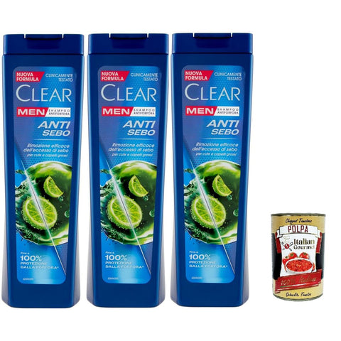 Clear ANTI SEBO Men Shampoo für Haare und Fettige Kopfhaut Anti Talg Shampoo 3x 225 ml Shampoos italienisch Original