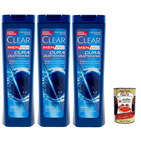 Clear Shampoos Clear Cura Quotidiana Men Shampoo für alle Haar und Kopfhauttypen Tägliches Pflegeshampoo 3x 225 ml italienisch Original 8720181429767