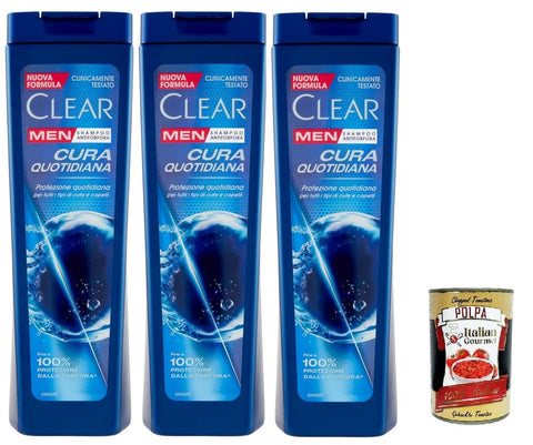 Clear Cura Quotidiana Men Shampoo für alle Haar und Kopfhauttypen Tägliches Pflegeshampoo 3x 225 ml italienisch Original