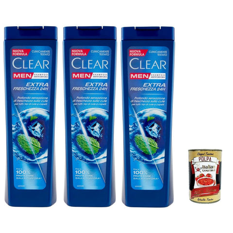 Clear Extra Freschezza 24H Men Shampoo für alle Haar und Kopfhauttypen Extra Frische Shampoo 3x 225 ml italienisch Original