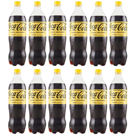 Coca-Cola Zero Zuccheri Gusto Limone Kohlensäurehaltiges Erfrischungsgetränk, Zuckerfrei, Zitronengeschmack Einweg-PET-Packung 1Lt 12x Original italienisch