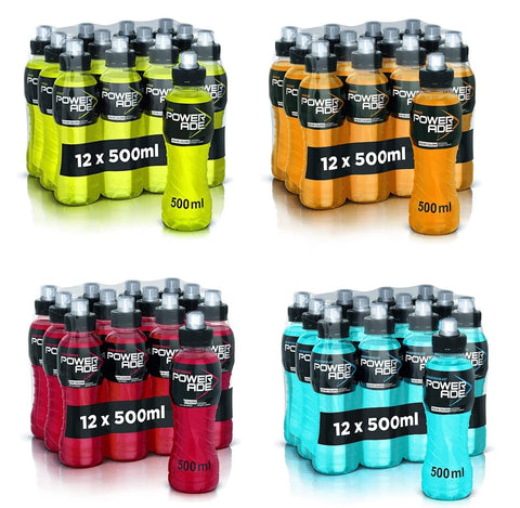 Coca-Cola Energy Drinks TESTPAKET Powerade Sports Mountain Blast + Orange + Blood Orange + Citrus Erfrischendes Sportgetränk Kalorienarmer Energy Drink Einwegflasche (48 x 500ml)