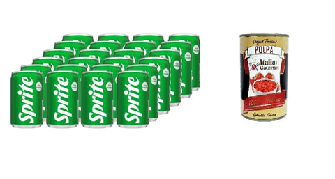 CocaCola Limonade Sprite Mini -Zitronen-Limetten-Geschmack, geringer Zuckergehalt, natürlich erfrischender Geschmack, prickelndes alkoholfreies Getränk-24 Dosen à 150 ml, + Italian Gourmet polpa 400g 5449000335340