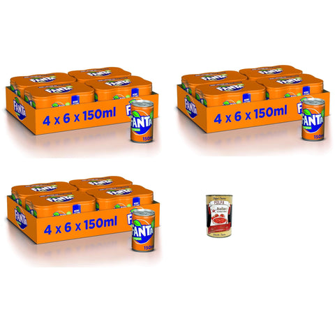 Cocacola Fanta Original Taste 72x 150 ml Dosen mit italienischem Orangensaft, ohne Konservierungsmittel, 100% recycelbare, erfrischender Geschmack, funkelnde Erfrischungsgetränk italienisch
