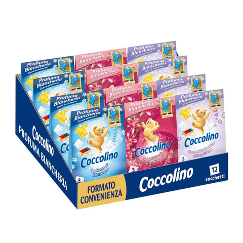 Coccolino Duftsäckchen Coccolino Duft Wäsche, 3 Beutel für jede Packung mit verschiedenen Düften, Frühlingsduft, Tiara Blumen und roten Früchten, Ylang Ylang, 12 Stück für insgesamt 36 Stück italienisch Original 8000660310305