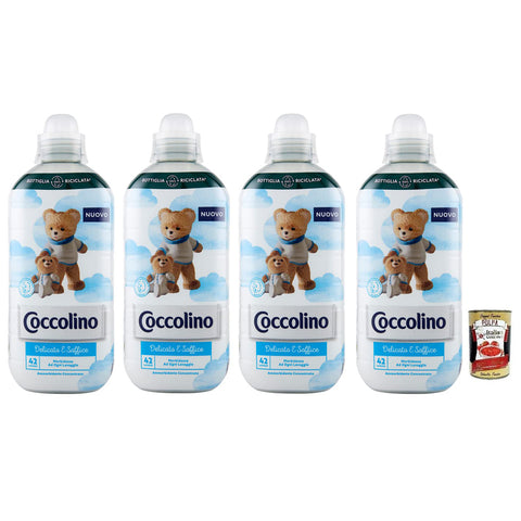 4x Coccolino Delicato e Soffice, Weichheit bei jeder Wäsche, Konzentrierter Weichspüler, 42 Wäschen, 980 ml + Kostenlose Italian Gourmet Polpa di Pomodoro 400 g