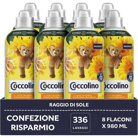 Coccolino Flüssiger Weichspüler Coccolino Weichspüler Konzentrat Sonnenstrahl Weichspüler Waschmaschine mit Stay Fresh Technologie Duft Orange 980 ml + 8 Stück italienisch Original 8720181351976