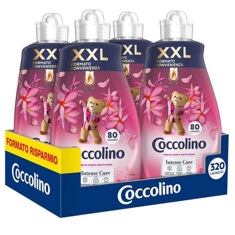 Coccolino Weichspüler-Konzentrat, Tiaré-Blumen & rote Früchte, 8 Liter, 320 Waschladungen, 4 x 80 Waschgänge Original italienisch